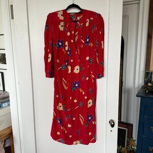 Red Silk Floral Dress